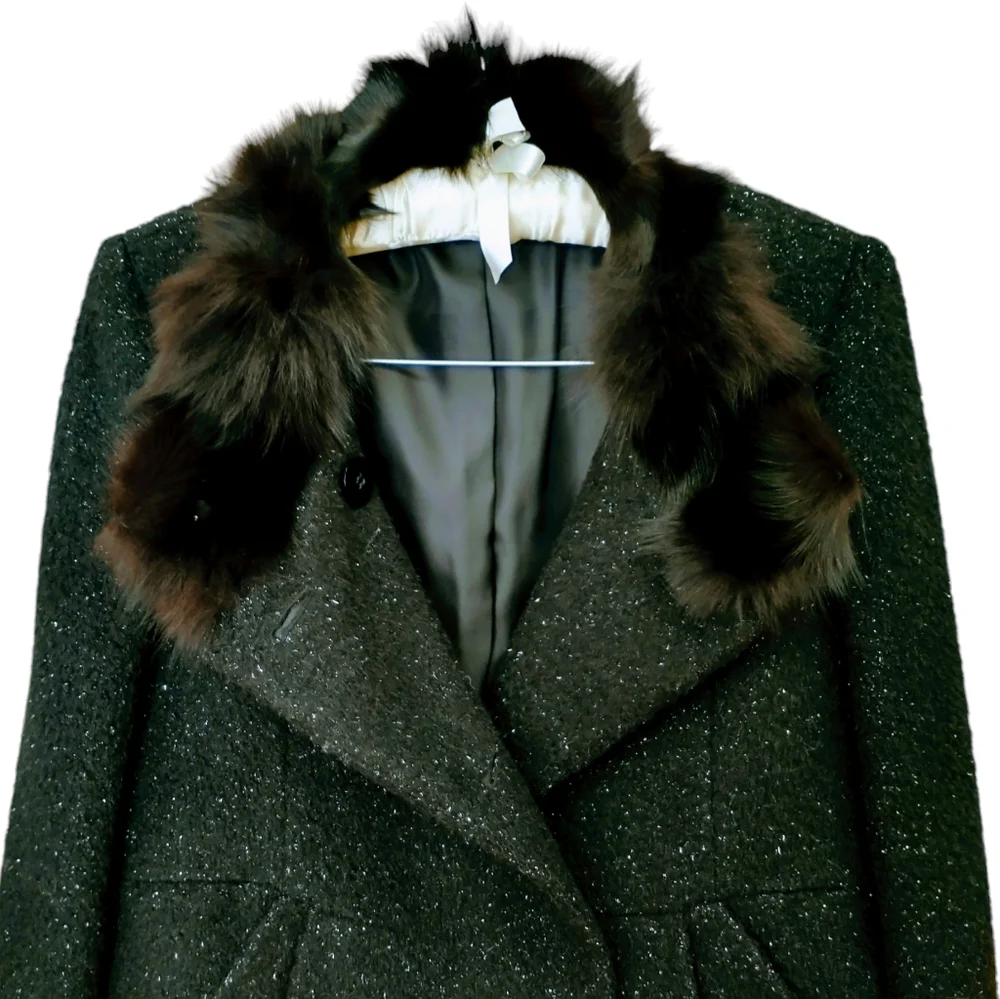Reasterisk Black Wool, Alpaca/(100% Fox Fur) Women's Coat. Size-66 - Picture 2 of 13